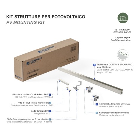 KIT STRUTTURA PER FOTOVOLTAICO 1/2/3/4/5 MODULI VERTICALI  – STF0001 (TETTI A FALDA - COPPI E TEGOLE)