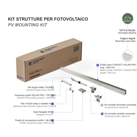 KIT STRUTTURA PER FOTOVOLTAICO 1/2/3/4/5 MODULI VERTICALI - STF0001 ANCORAGGIO PER LEGNO (TETTI A FALDA - COPPI E TEGOLE)