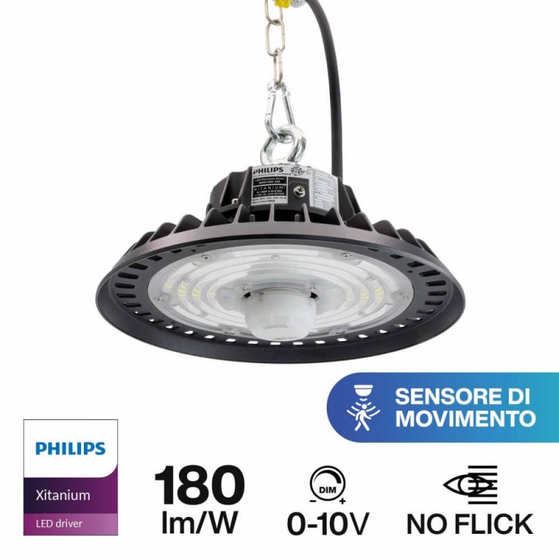 CAMPANA LED 100W/150W/200W PHILIPS XITANIUM DRIVER, 180lm/W -DIMMERABILE CON SENSORE DI MOVIMENTO