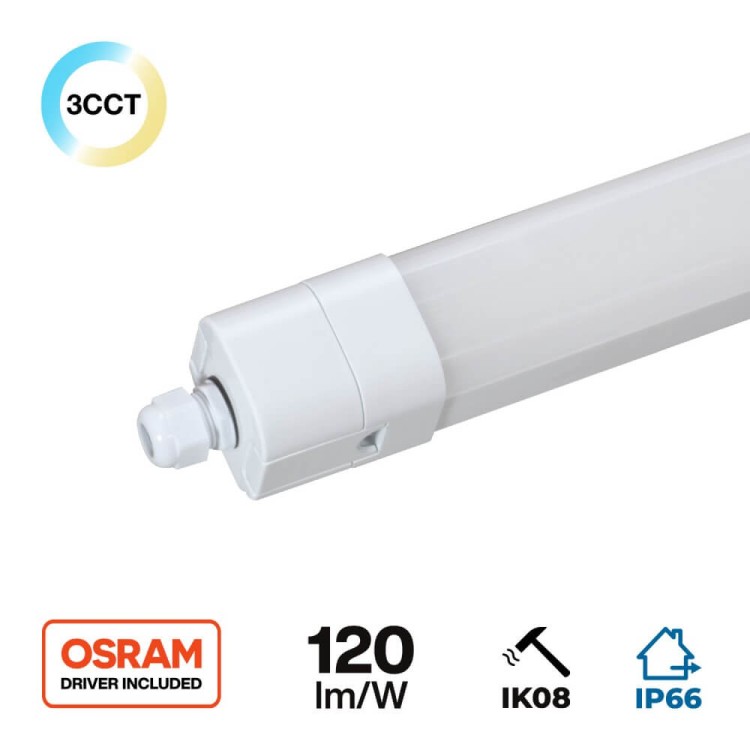 PLAFONIERA LED STAGNA 120cm 36W E  150cm 48W 120lm/w, IK08, IP66, CCT, OSRAM DRIVER