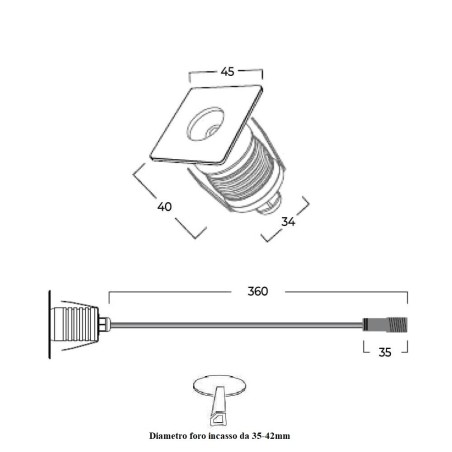 FARETTO 3W IP68 LED OSRAM 4000K QUADRATO - PROFESSIONAL