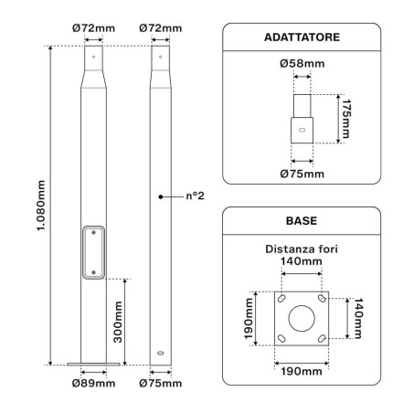 Palo Componibile 2, 3 o 4 Metri per Armature stradali e Lampioni