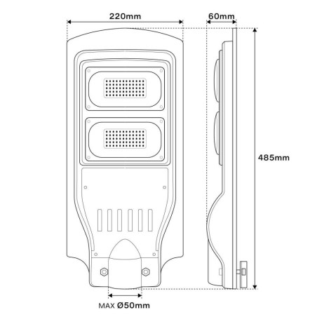 Armatura Stradale Solare 60W, 5.000k, Luce Minima + Sensore di Mov. Aut. 10h LED PHILIPS Lumileds