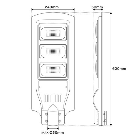 Armatura Stradale Solare 90W, 5.000k, Luce Minima + Sensore di Mov. Aut. 10h LED PHILIPS Lumileds