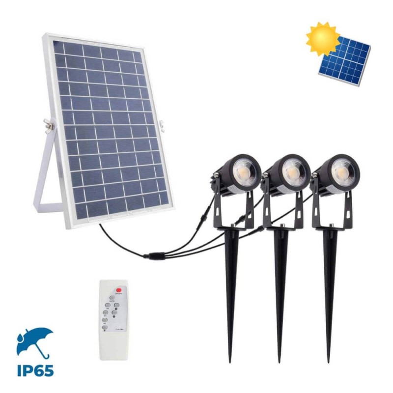 Kit 3 Faretti LED Solare con Picchetto 3x5W con Telecomando incluso TEMPERATURA COLORE LUCE 4000K