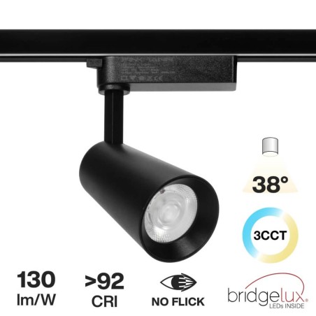 Faro LED 30W Monofase Nero CRI92 CCT Bianco Variabile 38° Bridgelux LED