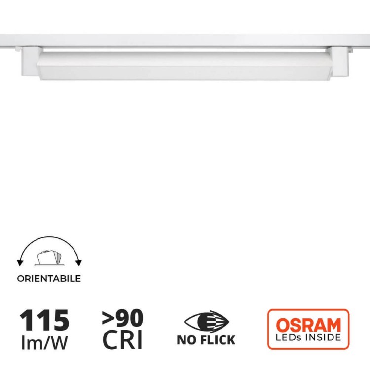 Faro LED Lineare 24W per Binario Monofase, Orientabile Bianco - OSRAM LED 100°