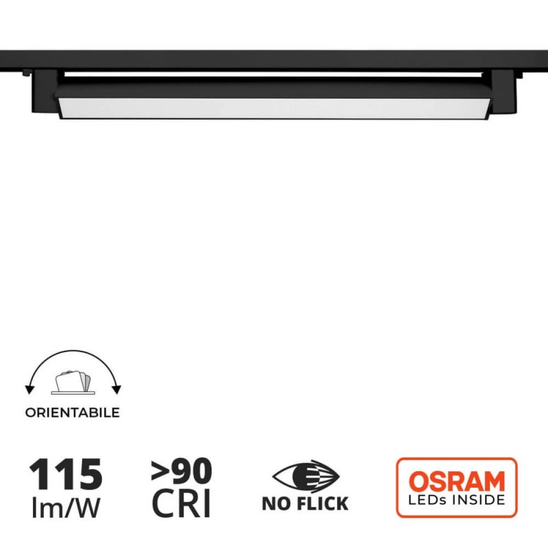 Faro LED Lineare 24W per Binario Monofase, Orientabile Nero - OSRAM LED 100°