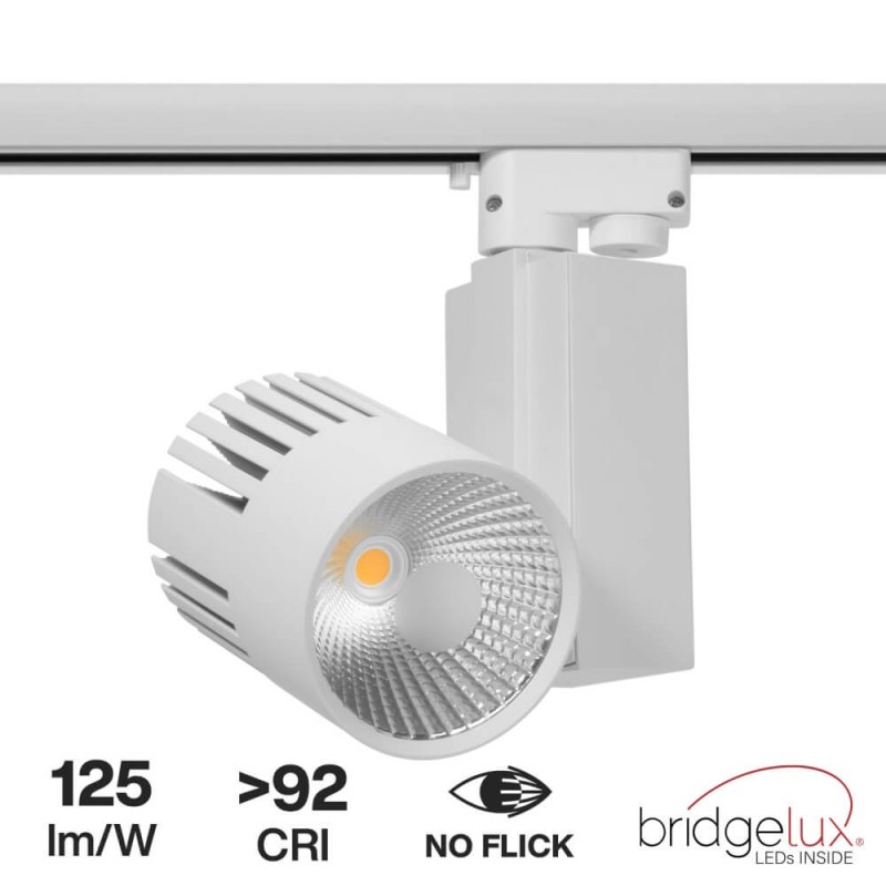 Faretto LED 40W per Binario Monofase, CRI92, 125lm/W, 100° - Bianco