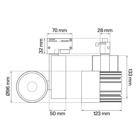 Faretto LED 40W per Binario Monofase, CRI92, 125lm/W, 100° - Nero