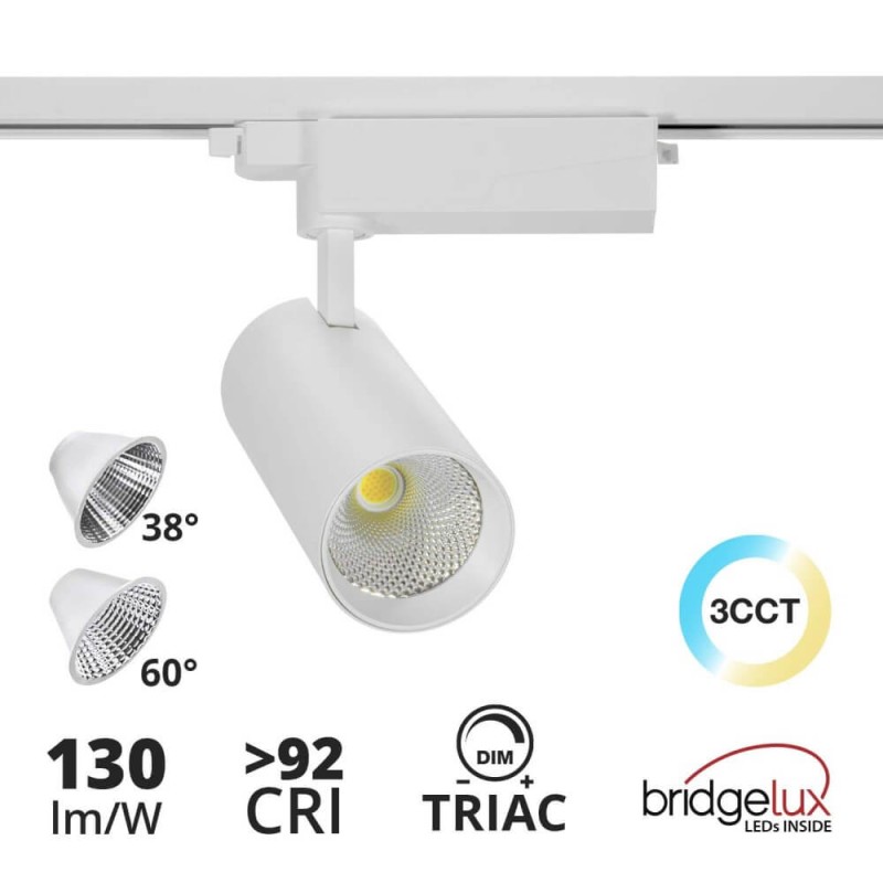 Faro LED 40W Dimmerabile Triac, Monofase, 38/60°, CCT Bianco Variabile, CRI92