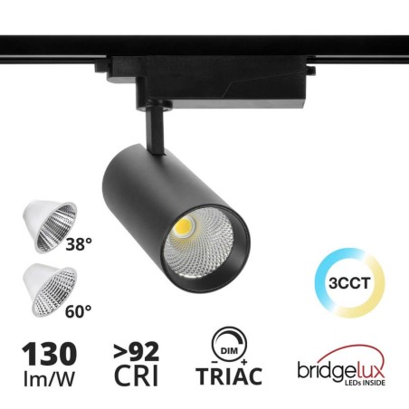 Faro LED 40W Dimmerabile Triac, Binario Monofase 38°/60° Nero, CCT, CRI92