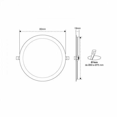 Pannello LED Rotondo 5W, 500lm, no Flickering, Foro Ø69-75mm, OSRAM LED