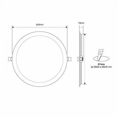 Pannello LED Rotondo 24W, 2.400lm, no Flickering, Foro Ø222-230mm, OSRAM LED