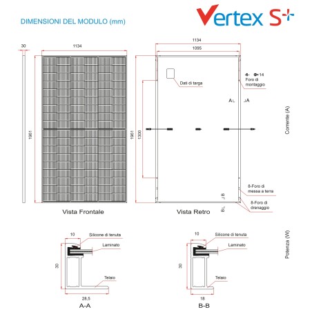 MODULO FOTOVOLTAICO MONOCRISTALLINO 500 W DOPPIO VETRO TRINA TSM-500NEG18R.28 Vertex vetro-vetro