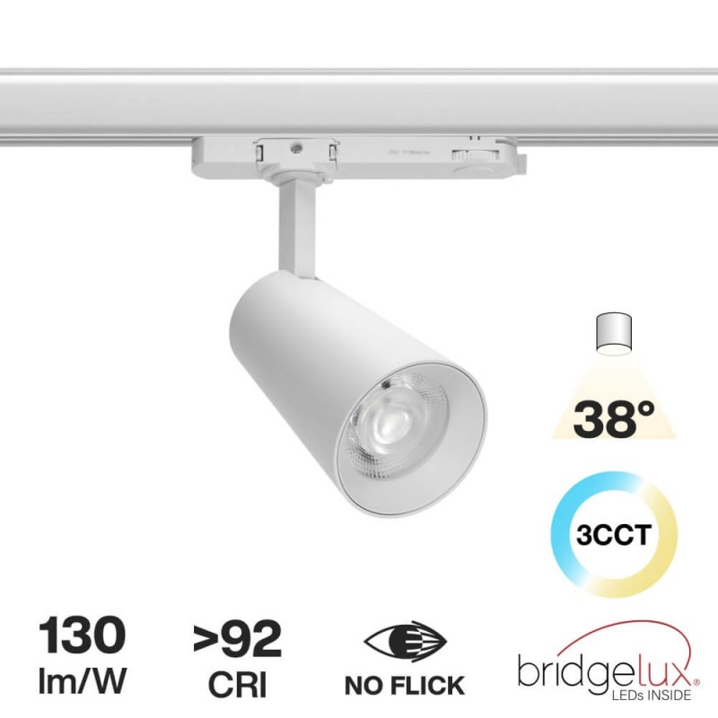 Faro LED 30W Trifase CRI92 CCT Bianco Variabile 38° Bridgelux LED