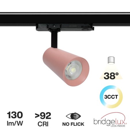 Faro LED 30W Trifase Rosa CRI92 CCT Bianco Variabile 38° Bridgelux LED