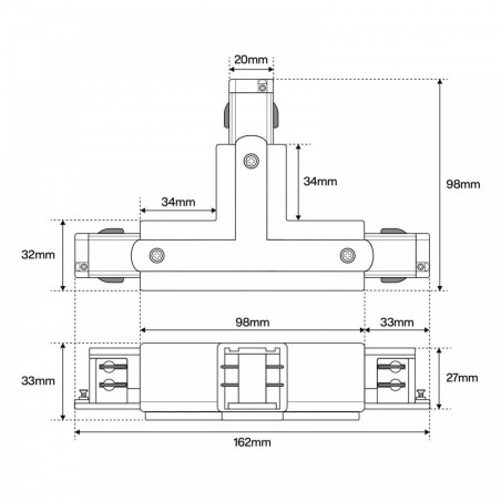 Connettore Tipo "T" Trifase, Bianco, Alimentazione centrale, DX 1