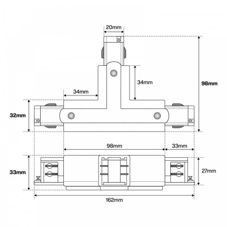 Connettore Tipo "T", Trifase, Bianco, Alimentazione Centrale, DX 2