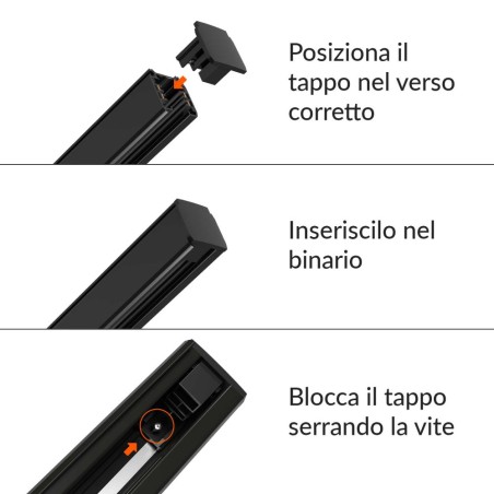 Tappo Terminale Nero per Binario Trifase - Kit 2 Pezzi