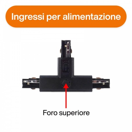 Connettore Tipo "T" Trifase, Nero, Alimentazione centrale, DX 1