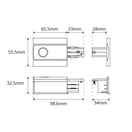 Kit Connettore Alim. SX e Tappo per Binario Trifase da incasso, Bianco