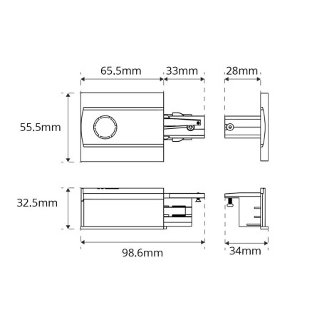 Kit Connettore Alim. DX e Tappo per Binario Trifase da incasso, Bianco