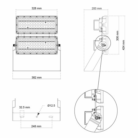 Faro Modulare LED 400W IP66, 167lm/W, Dimmerabile DALI - INVENTRONICS