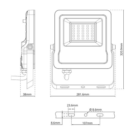 Faro proiettore LED RGB 10/20/50/100W IP65 con Telecomando - Bianco