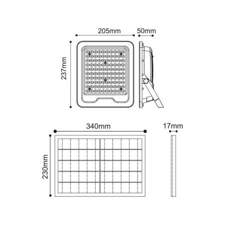 Faro LED Solare 50/100/200/300W IP66, Telecomando Incluso, 1.000/1500/3000/4500 lumen - SERIE PRO