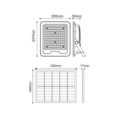 Faro LED Solare 50/100/200/300W IP66, Telecomando Incluso, 1.000/1500/3000/4500 lumen - SERIE PRO